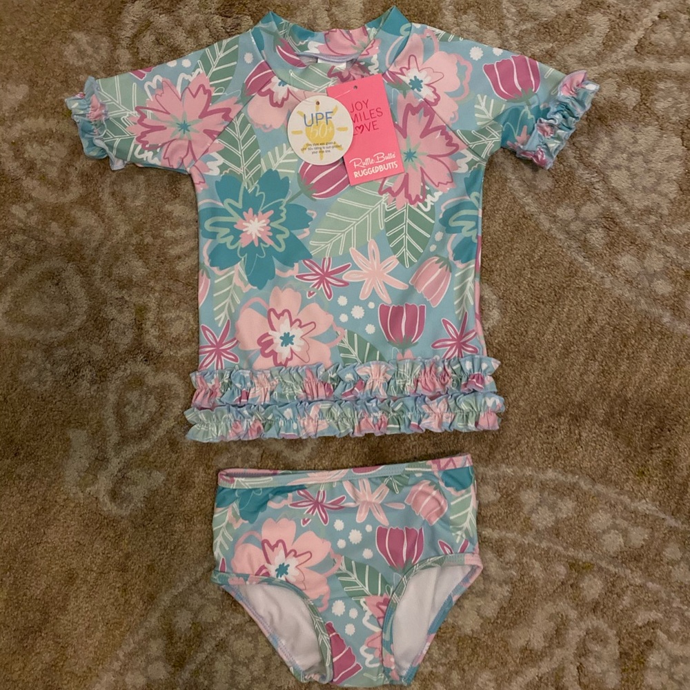Ruffle Butts In Bloom 2-piece Swimsuit UPF 50 Size 3T